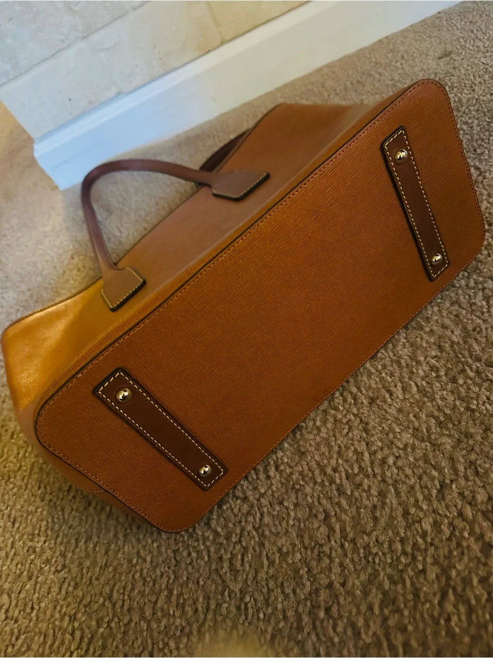 Dooney & Bourke Tan and Dark Brown Leather Laptop Tote